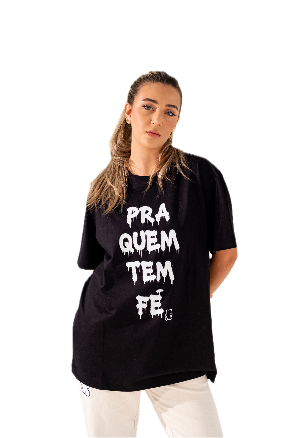 T-shirt Nera Pra Que Tem Fe D777