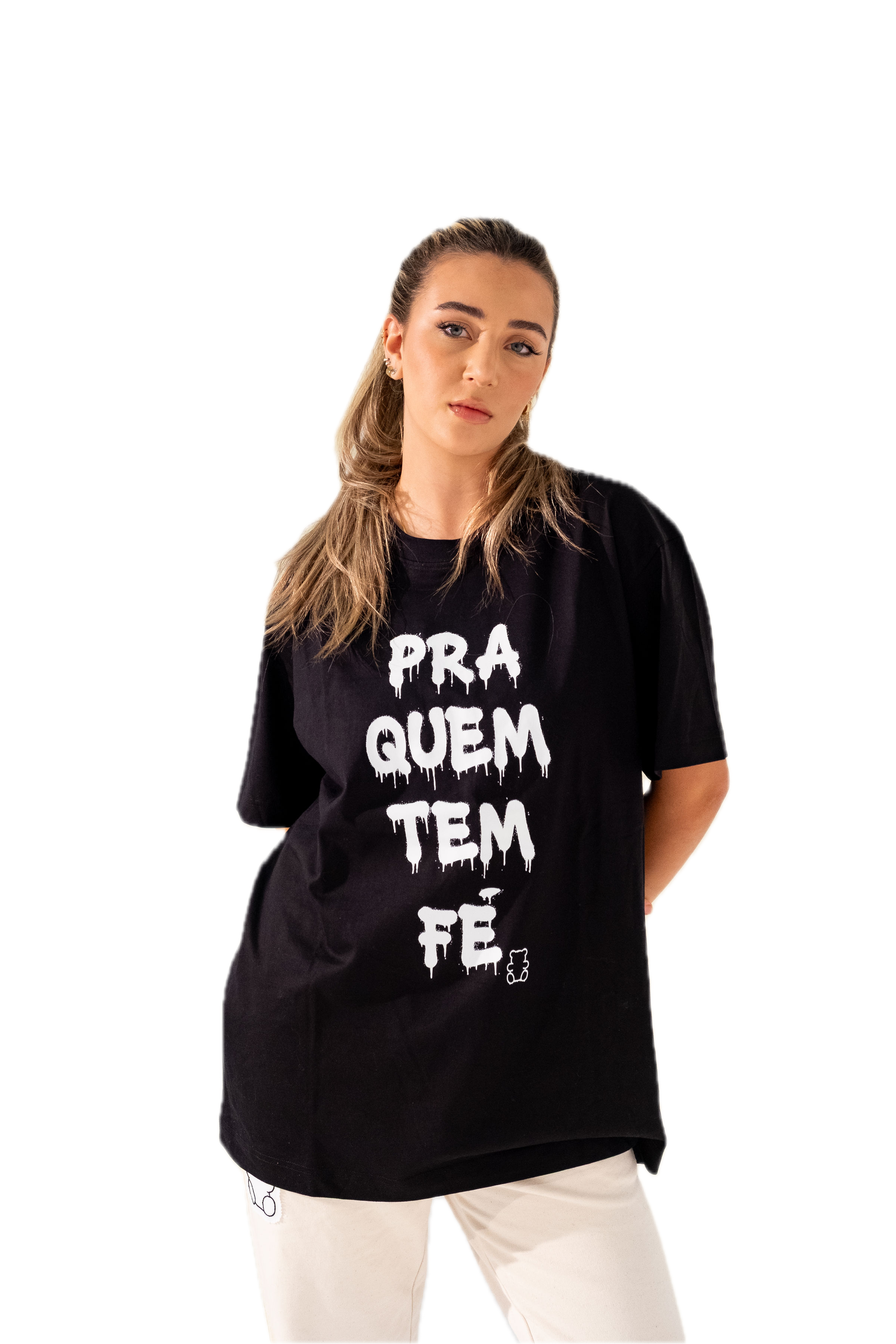 T-shirt Nera Pra Que Tem Fe D777